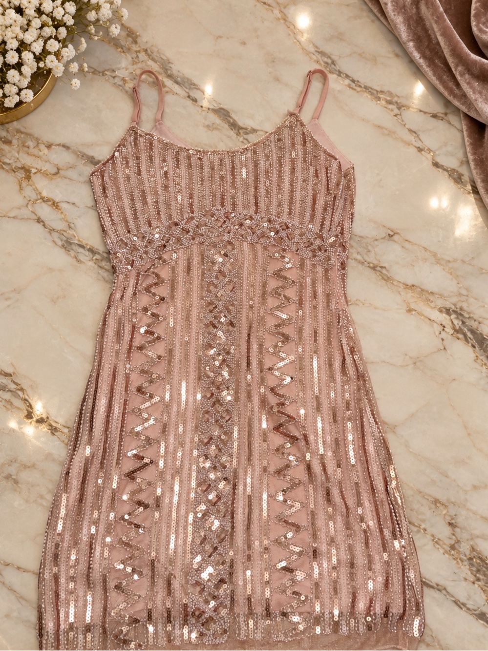 Custommade Rose Gold thick Sequin Mini Dress